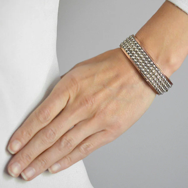 Victorian Mixed Metals Raised Beadwork Bangle Bracelet - Image 7