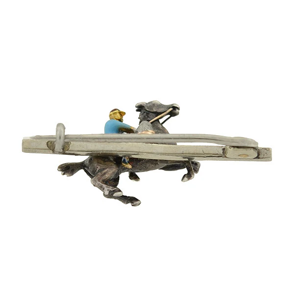 Victorian Petite Silver Diamond & Enamel Horse & Jockey Pin - Image 5