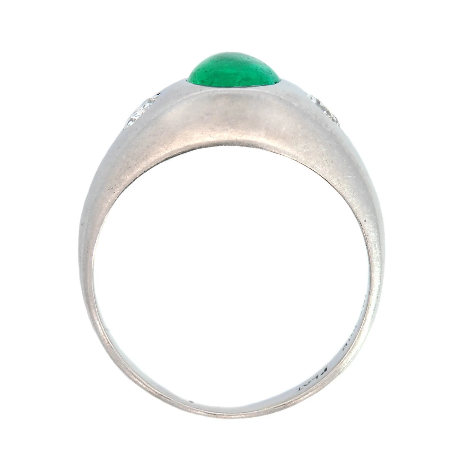 Victorian Platinum Diamond & Emerald Cabochon Ring - Image 3