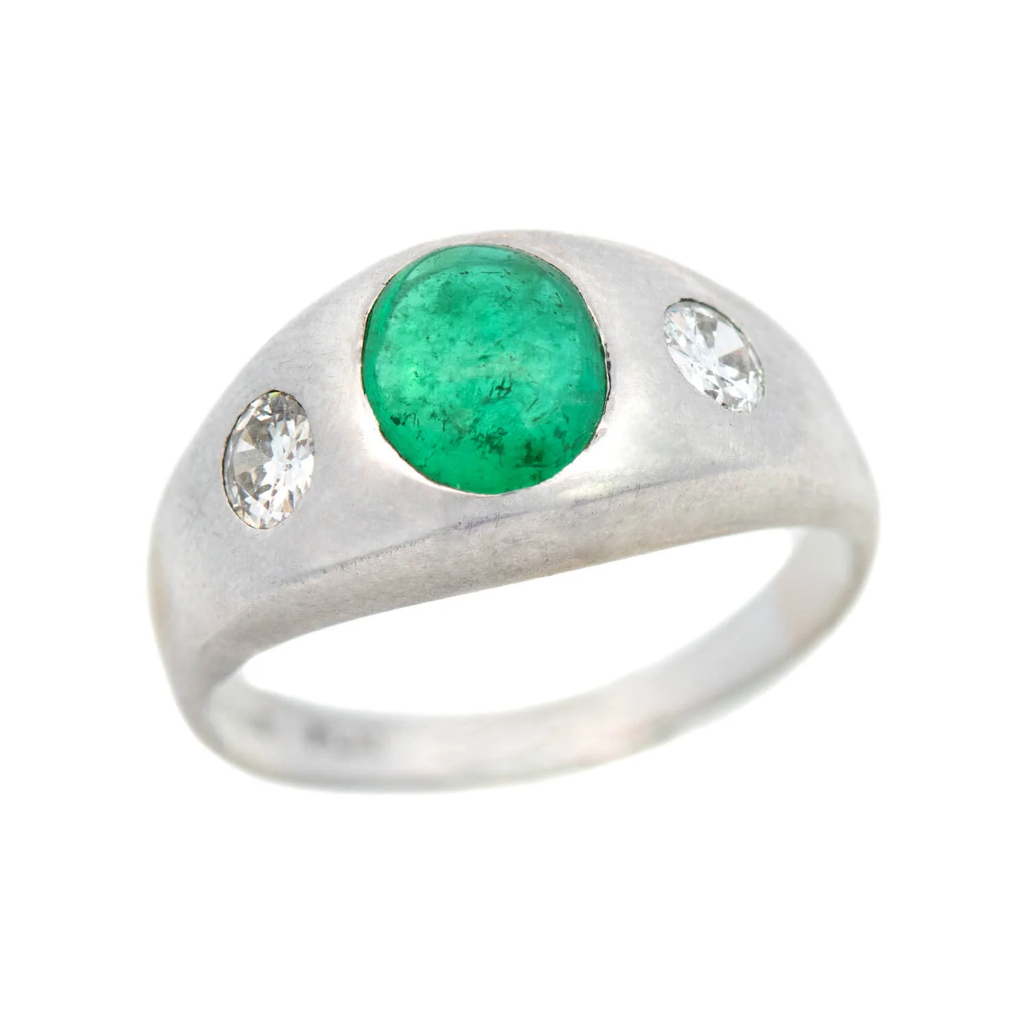 Victorian Platinum Diamond & Emerald Cabochon Ring - Image 4