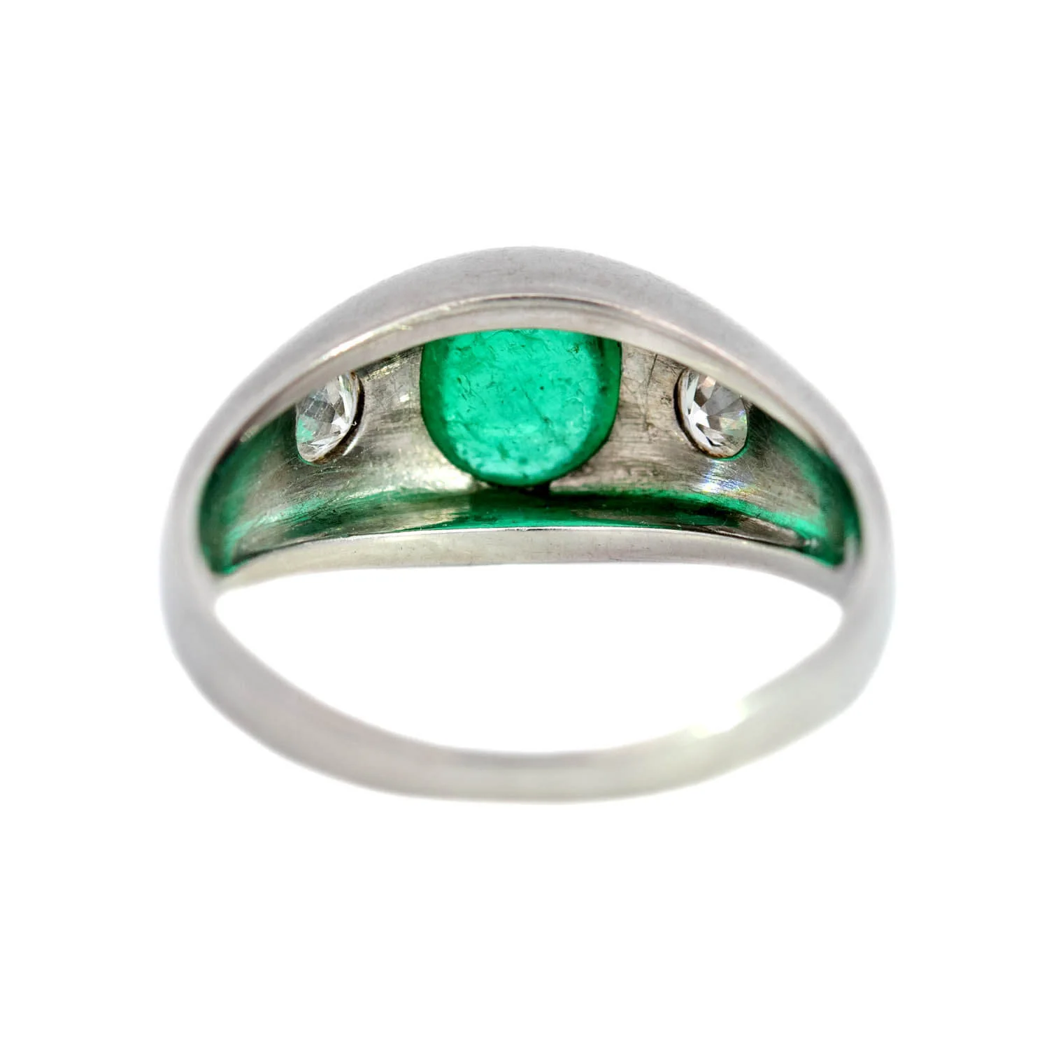 Victorian Platinum Diamond & Emerald Cabochon Ring - Image 5