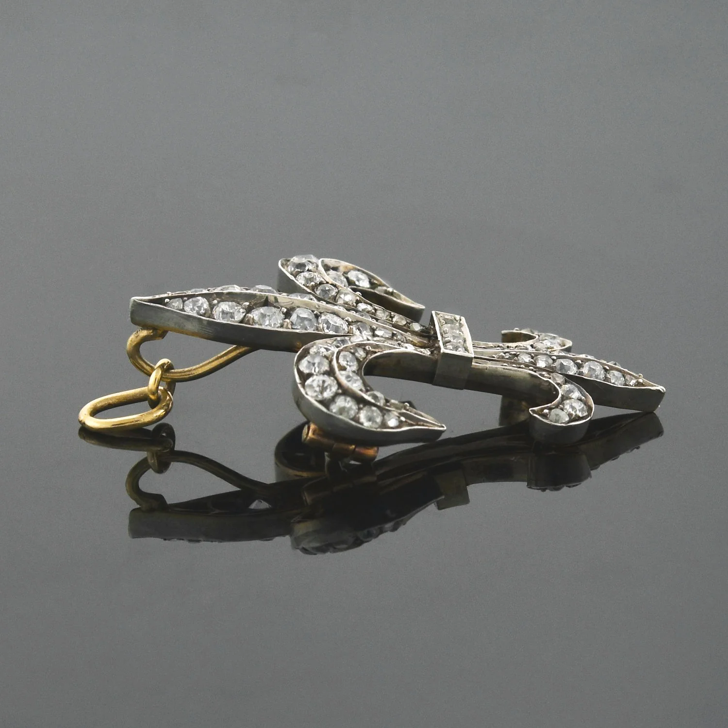 Victorian Russian Large Sterling/18kt Diamond Fleur De Lys Pin/Pendant 2.20ctw - Image 3