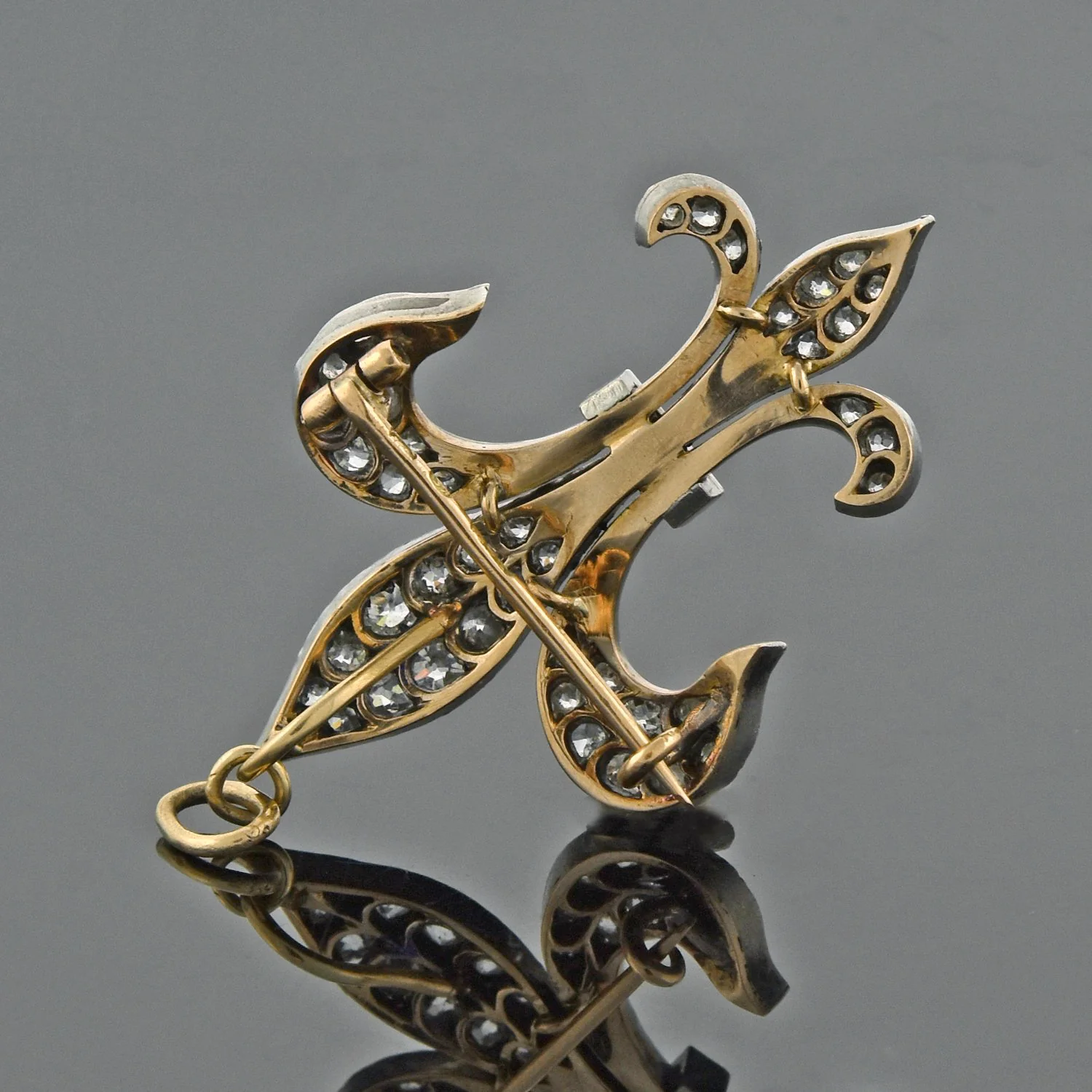 Victorian Russian Large Sterling/18kt Diamond Fleur De Lys Pin/Pendant 2.20ctw - Image 5