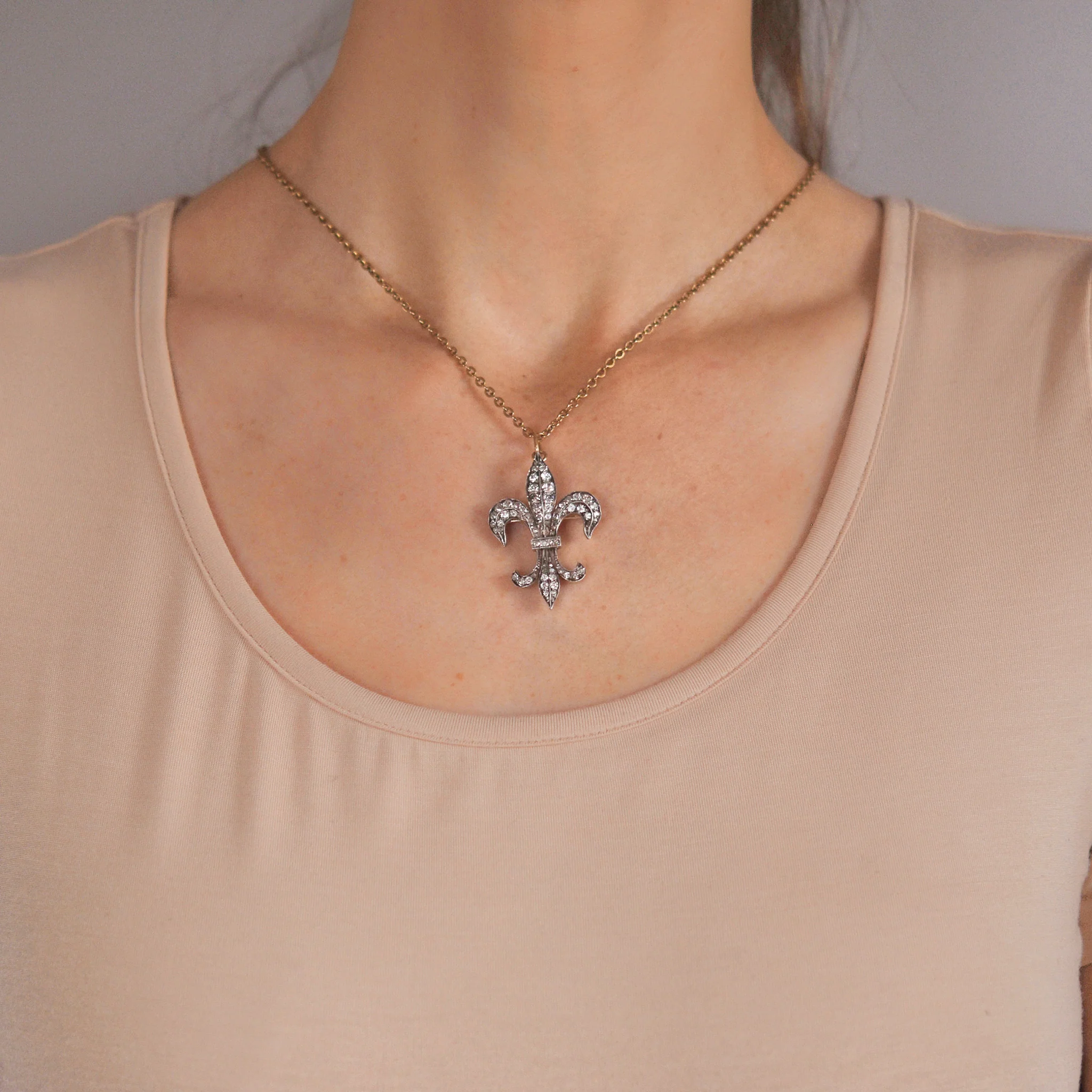 Victorian Russian Large Sterling/18kt Diamond Fleur De Lys Pin/Pendant 2.20ctw - Image 8