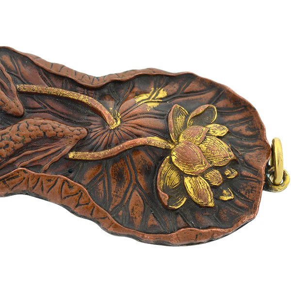 Victorian Huge Japanese Bronze Shakudo Frog Pendant - Image 4
