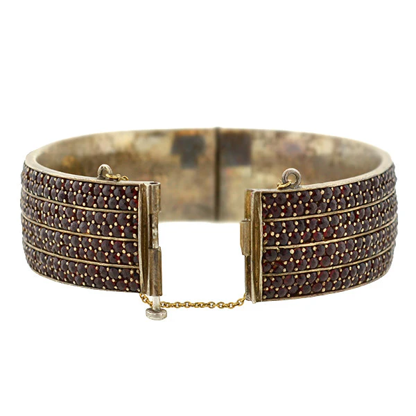 Victorian Silver Bohemian Garnet Wide Bracelet - Image 2
