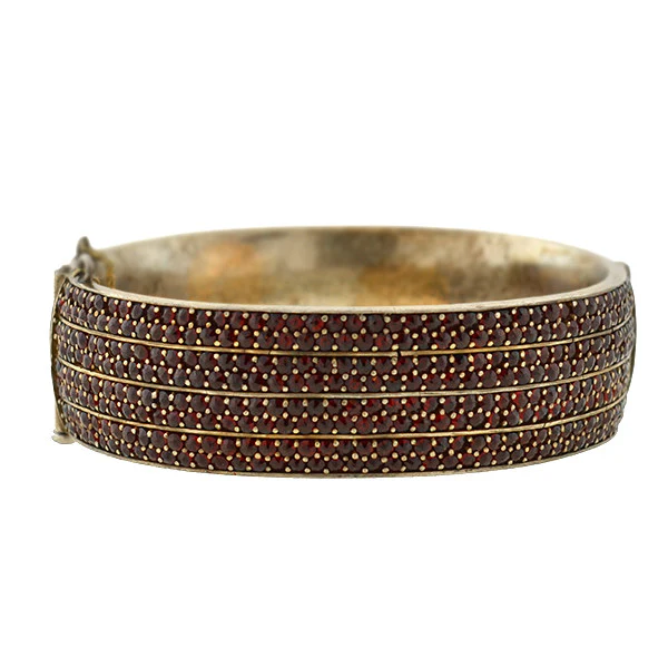Victorian Silver Bohemian Garnet Wide Bracelet - Image 3
