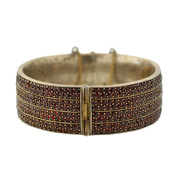 Victorian Silver Bohemian Garnet Wide Bracelet - Image 4