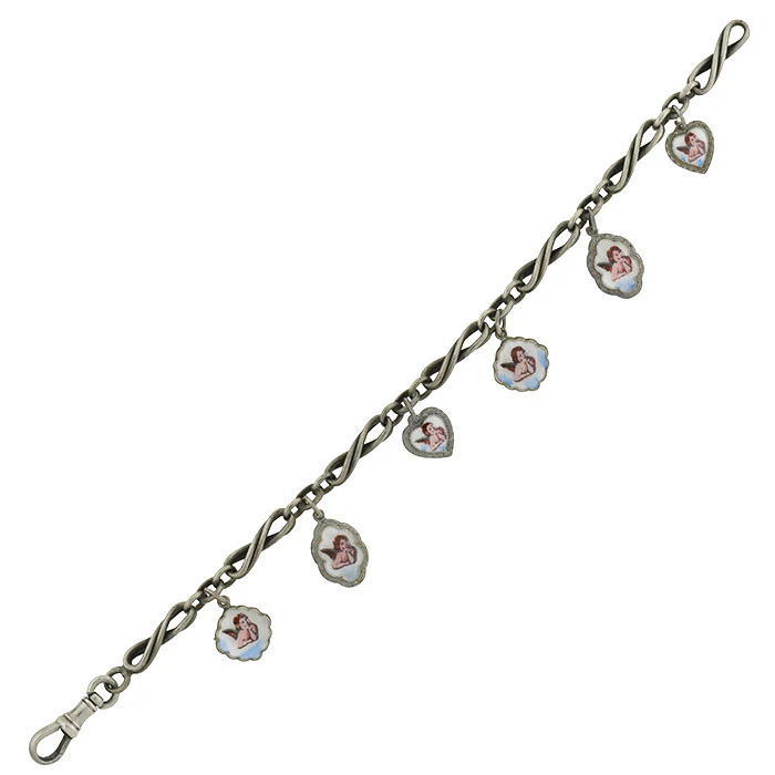 Victorian Silver & Enamel Cherub Charm Bracelet - Image 2