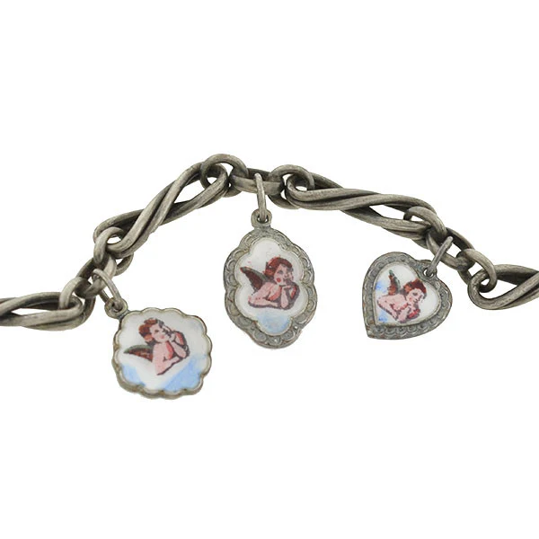 Victorian Silver & Enamel Cherub Charm Bracelet - Image 3