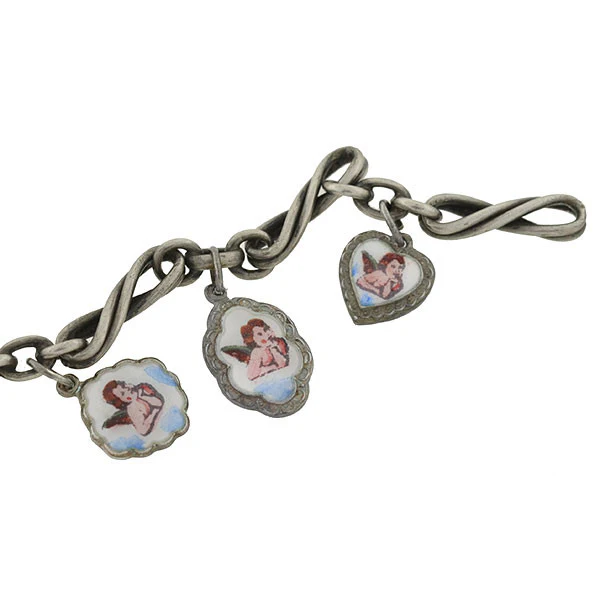 Victorian Silver & Enamel Cherub Charm Bracelet - Image 4