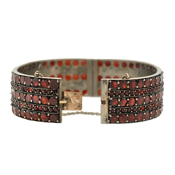 Victorian Silver Gilt & Bohemian Garnet Bangle Bracelet - Image 2