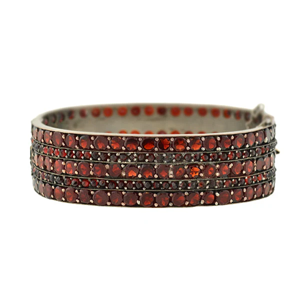Victorian Silver Gilt & Bohemian Garnet Bangle Bracelet - Image 3