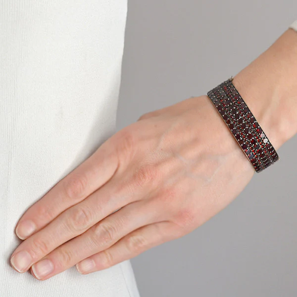 Victorian Silver Gilt & Bohemian Garnet Bangle Bracelet - Image 5