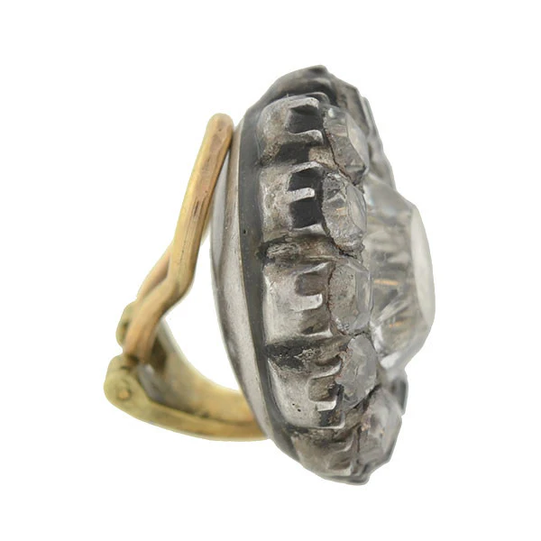 Victorian Sterling & 14kt French Paste Cluster Clip Earrings - Image 4