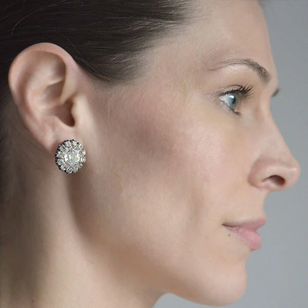 Victorian Sterling & 14kt French Paste Cluster Clip Earrings - Image 6