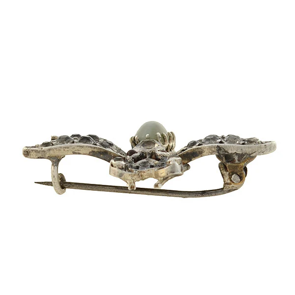 Victorian Sterling Cat's Eye Chrysoberyl + French Paste Bug Pin - Image 4
