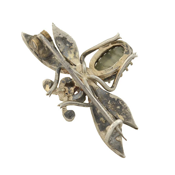 Victorian Sterling Cat's Eye Chrysoberyl + French Paste Bug Pin - Image 5