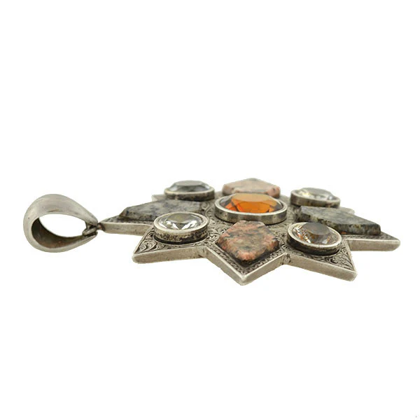 Victorian Sterling Citrine Paste & Granite Starburst Pendant - Image 4