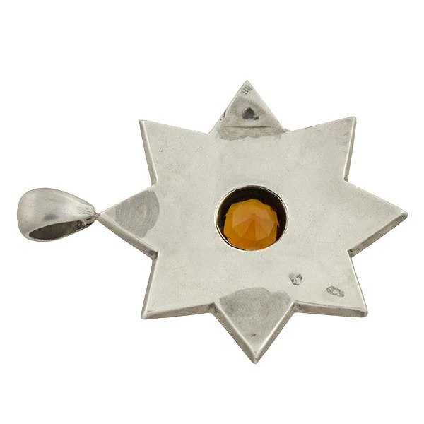 Victorian Sterling Citrine Paste & Granite Starburst Pendant - Image 5