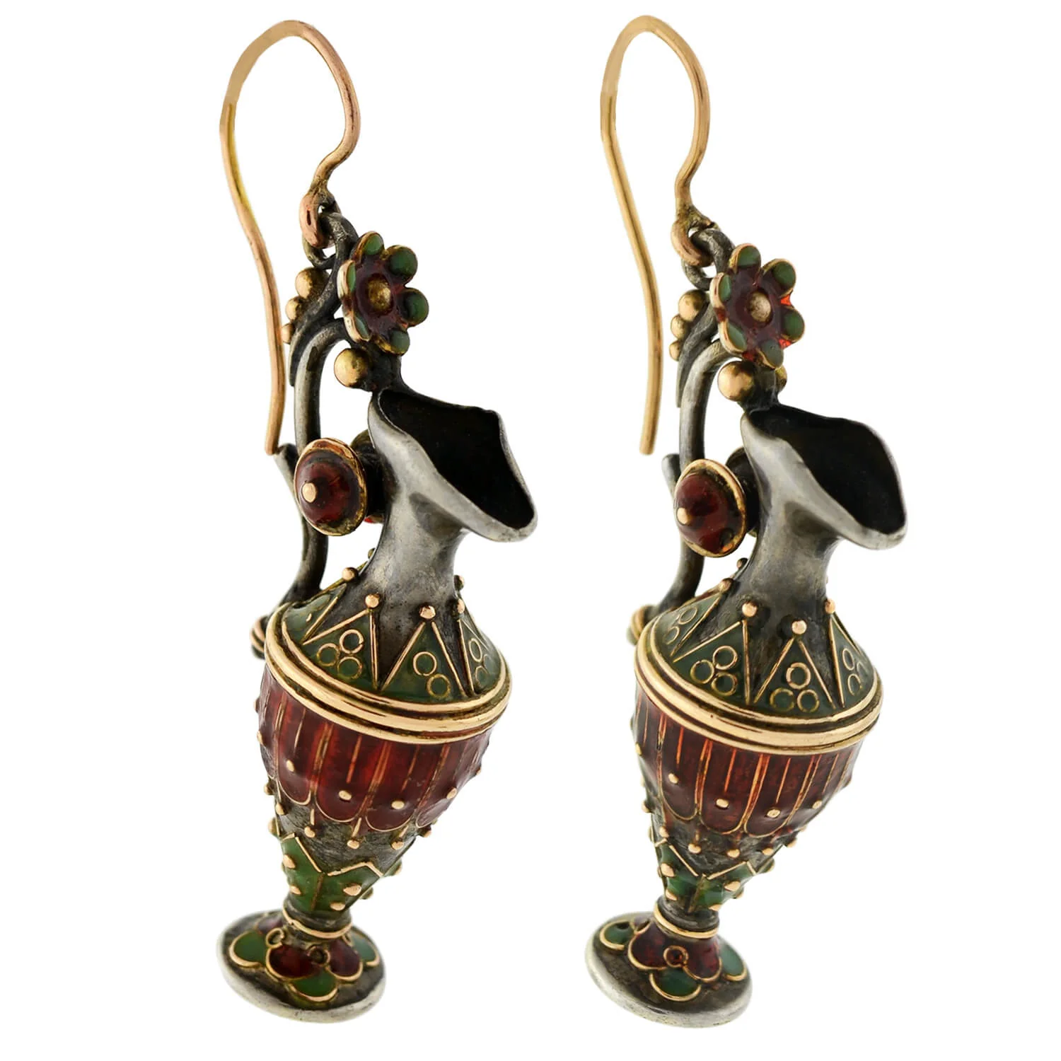 Victorian Sterling Enameled Etruscan Urn Earring + Pendant Set - Image 5