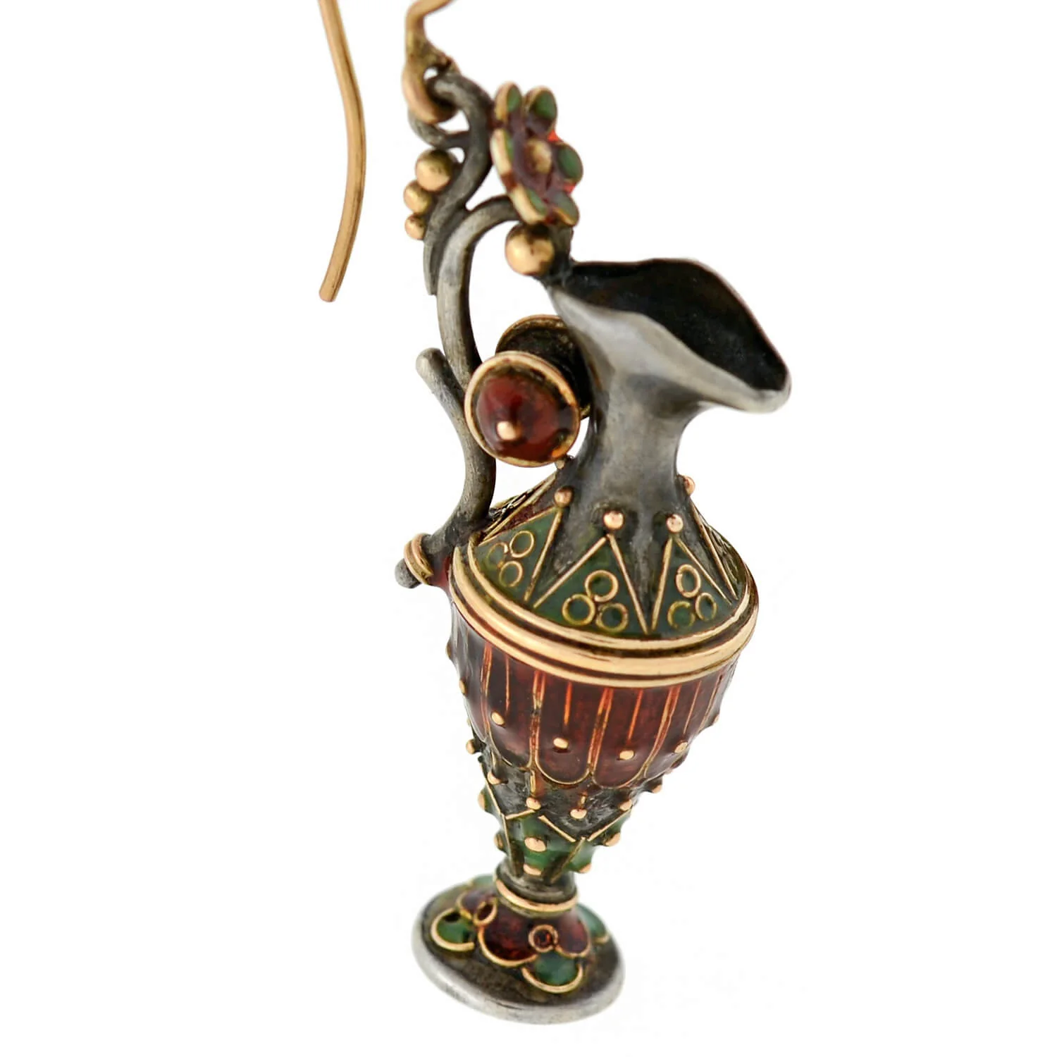 Victorian Sterling Enameled Etruscan Urn Earring + Pendant Set - Image 7