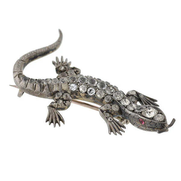 Victorian Sterling & French Paste Lizard Pin - Image 2