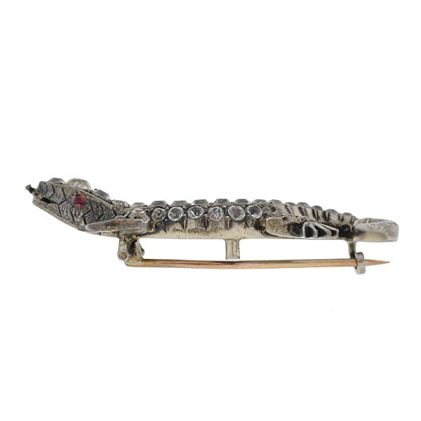 Victorian Sterling & French Paste Lizard Pin - Image 3
