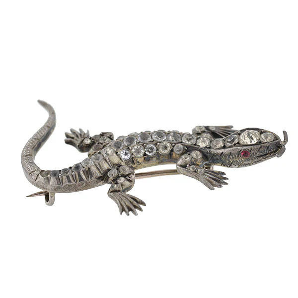 Victorian Sterling & French Paste Lizard Pin - Image 4