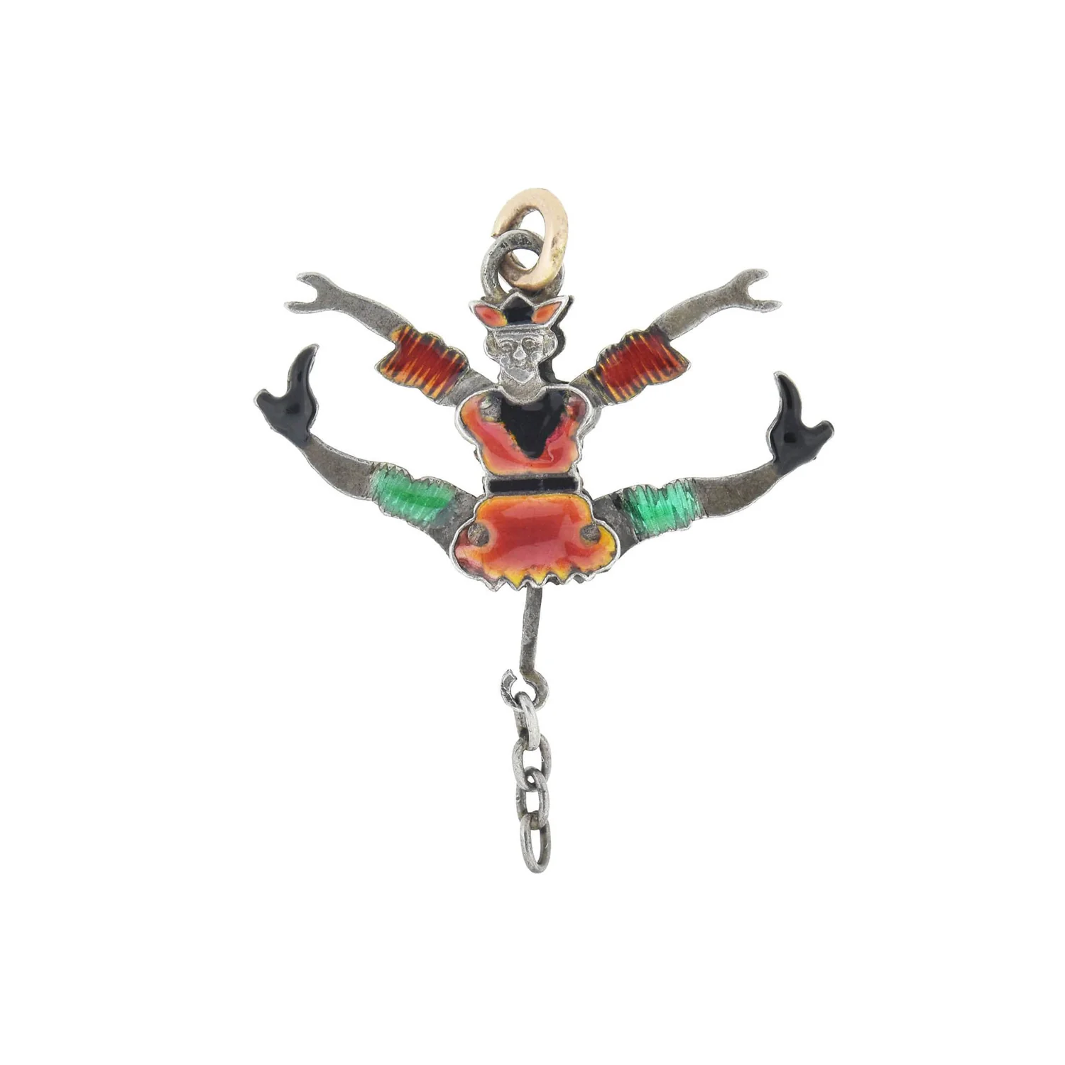 Victorian Sterling Enamel Double-Sided + Moveable Jester Puppet Charm - Image 2