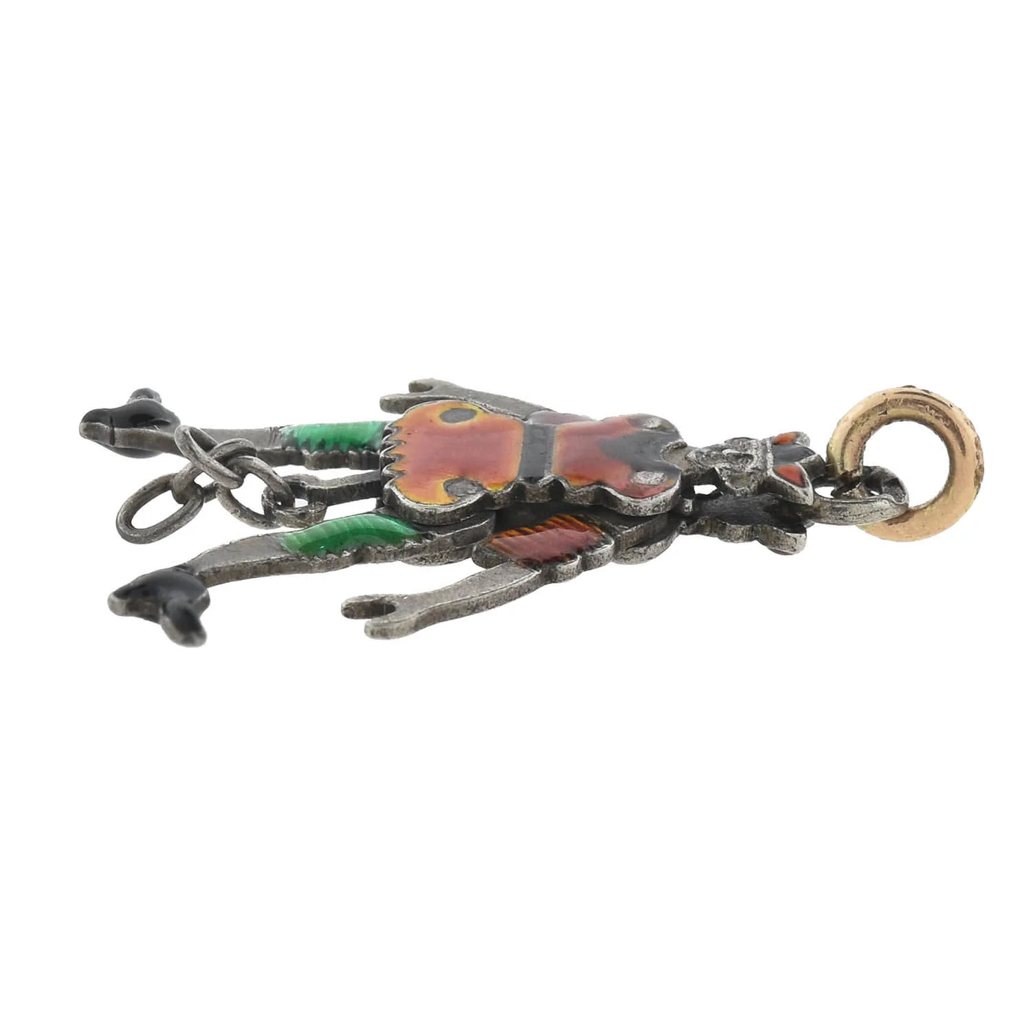 Victorian Sterling Enamel Double-Sided + Moveable Jester Puppet Charm - Image 3