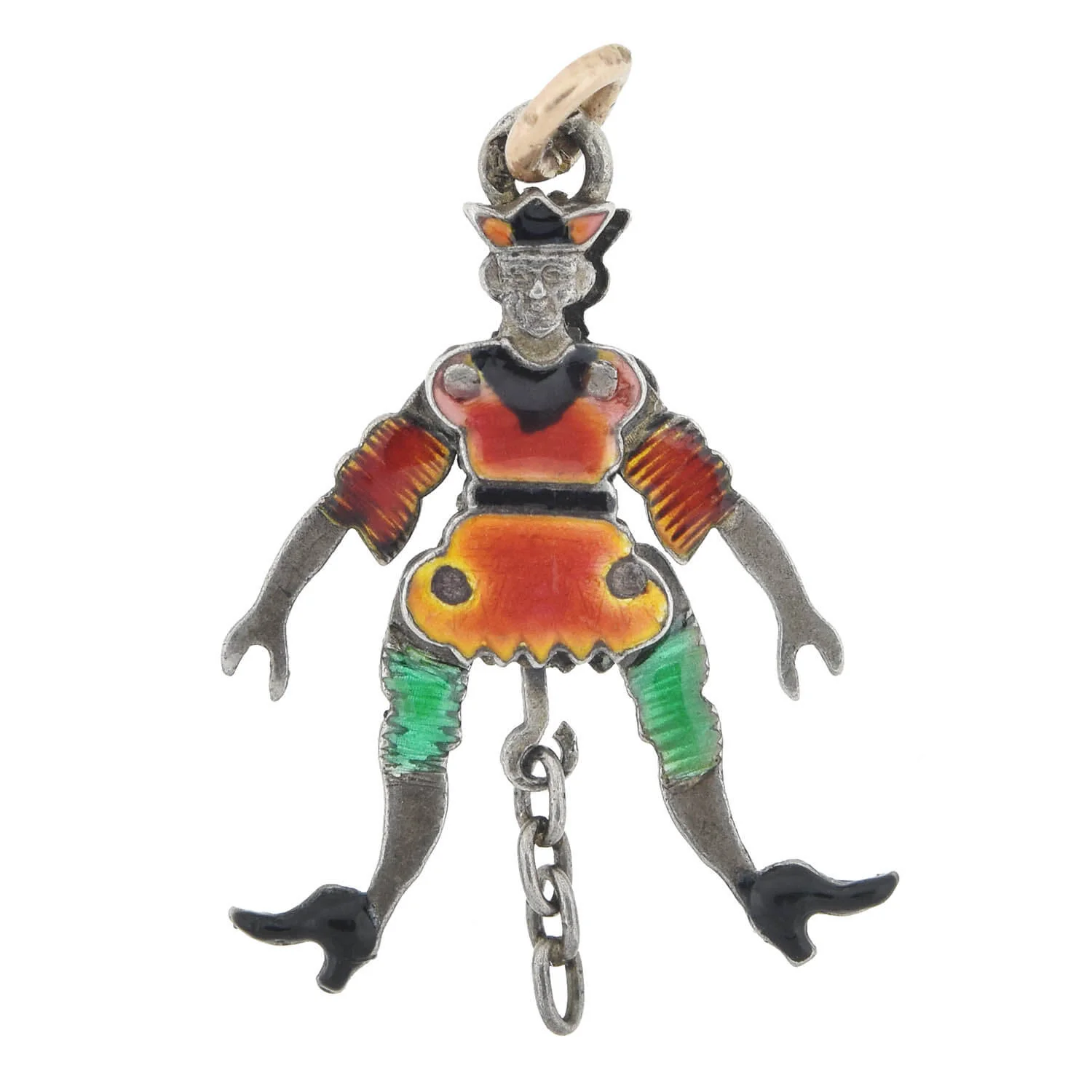 Victorian Sterling Enamel Double-Sided + Moveable Jester Puppet Charm - Image 4