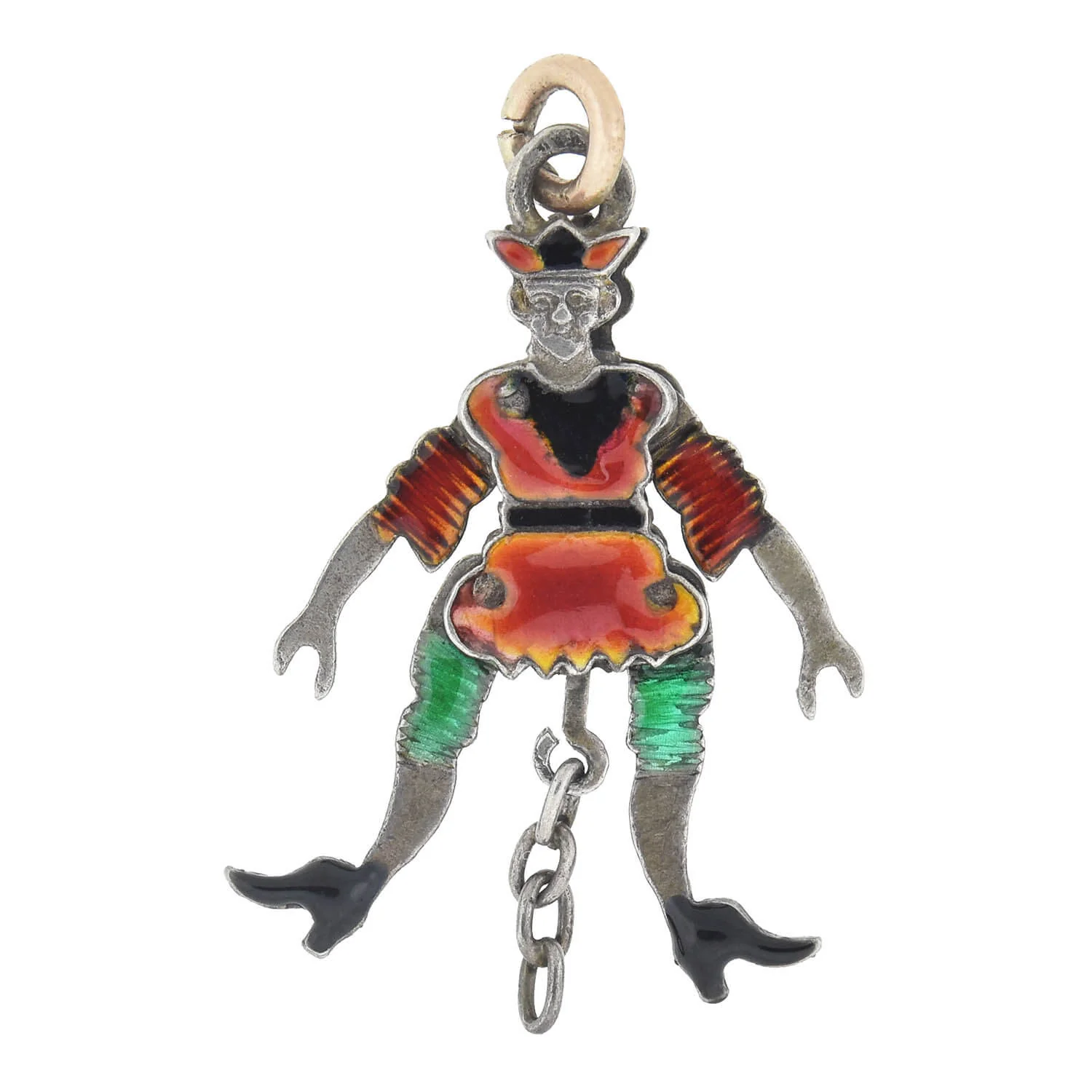 Victorian Sterling Enamel Double-Sided + Moveable Jester Puppet Charm - Image 5