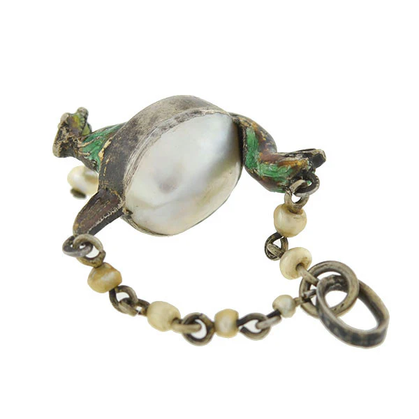 Victorian Sterling Pearl & Enamel Bird Pendant - Image 4