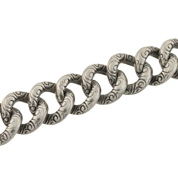 Victorian Sterling Repousse Link Bracelet with Padlock Heart Clasp - Image 4