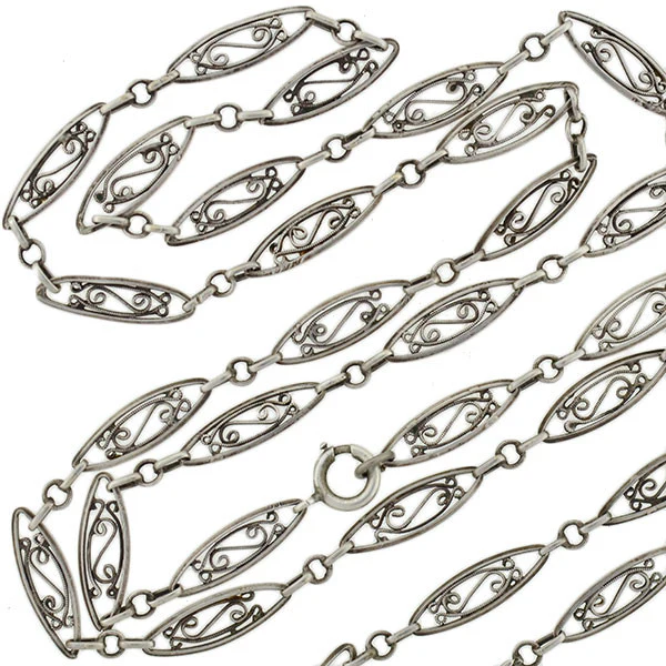 Victorian Sterling Silver Filigree Muff Chain 42" Long - Image 2