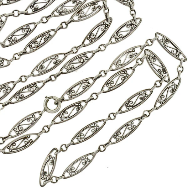 Victorian Sterling Silver Filigree Muff Chain 42" Long - Image 3