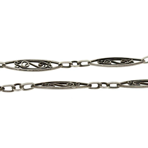 Victorian Sterling Silver Filigree Muff Chain 42" Long - Image 5