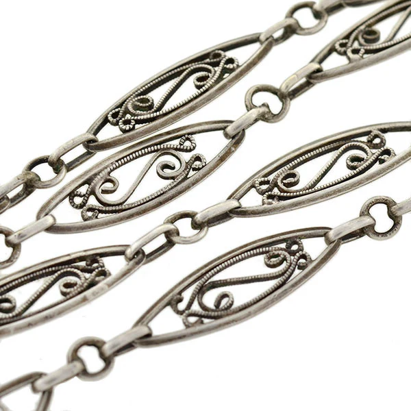 Victorian Sterling Silver Filigree Muff Chain 42" Long - Image 6