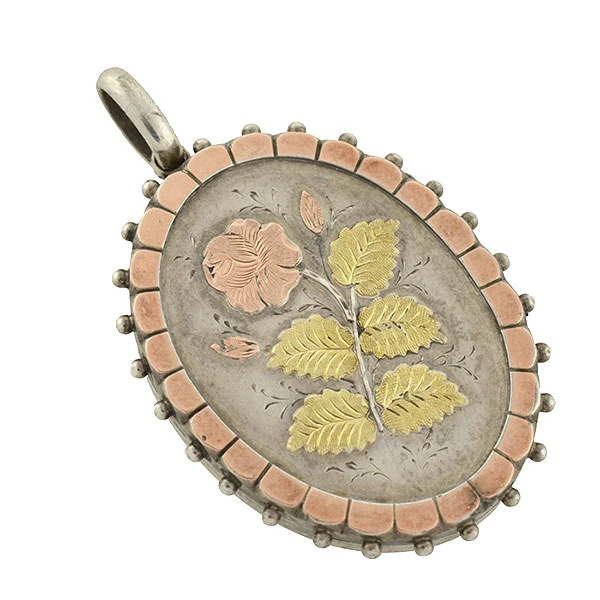 Victorian Sterling Silver Mixed Metals Flower Locket - Image 2