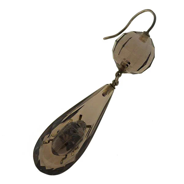 Victorian Sterling Smoky Topaz Beetle Earrings - Image 3