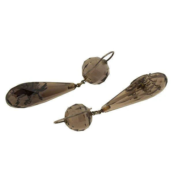 Victorian Sterling Smoky Topaz Beetle Earrings - Image 5