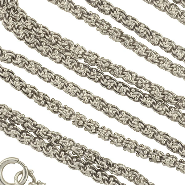 Victorian Style Long Sterling Beaded Link Chain 48" - Image 2
