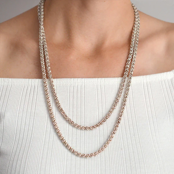 Victorian Style Long Sterling Beaded Link Chain 48" - Image 8
