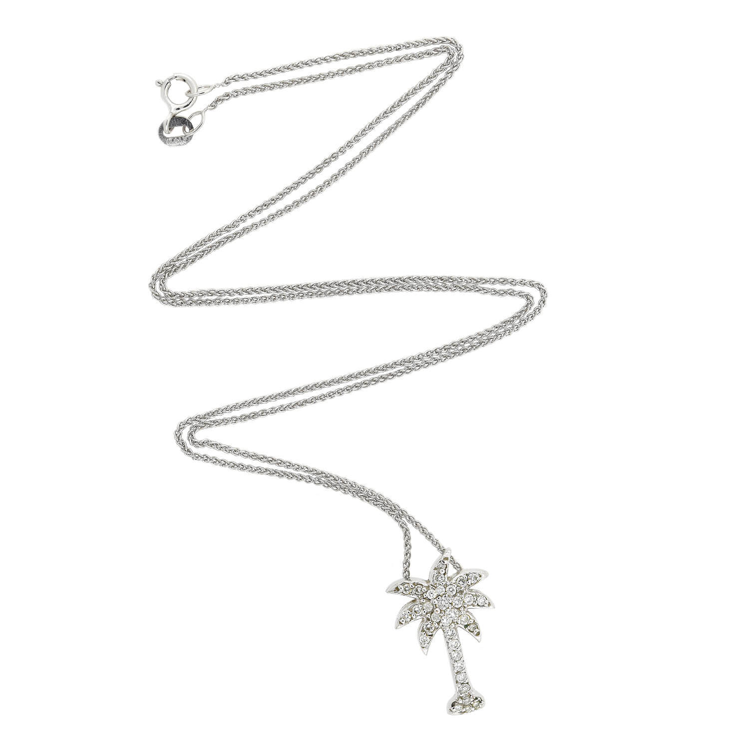 Estate 14kt Diamond Palm Tree Pendant Necklace - Image 2