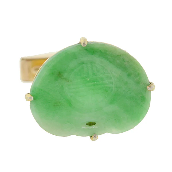 Vintage Chinese 14kt & Silver Gilt Carved Jade Cufflinks - Image 2