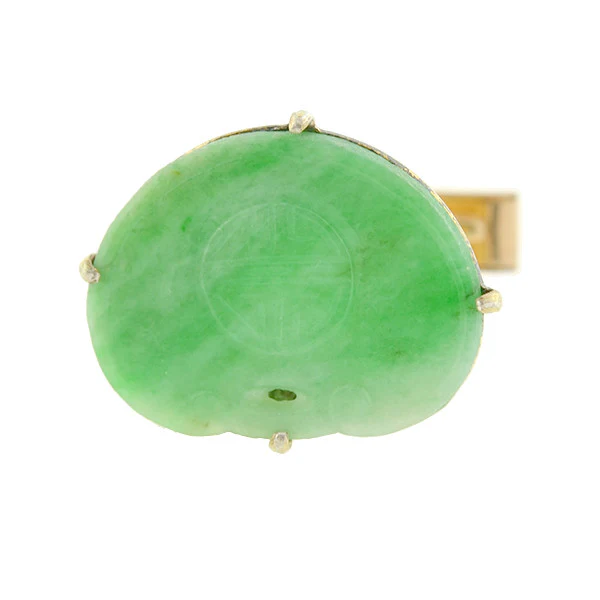 Vintage Chinese 14kt & Silver Gilt Carved Jade Cufflinks - Image 3