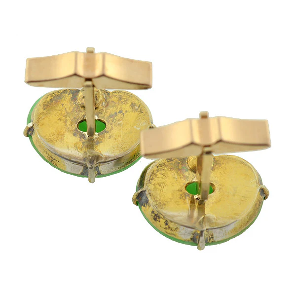 Vintage Chinese 14kt & Silver Gilt Carved Jade Cufflinks - Image 5