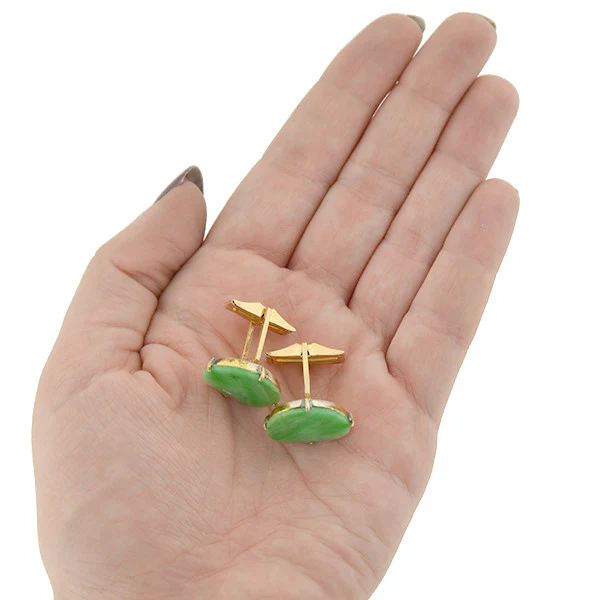 Vintage Chinese 14kt & Silver Gilt Carved Jade Cufflinks - Image 6