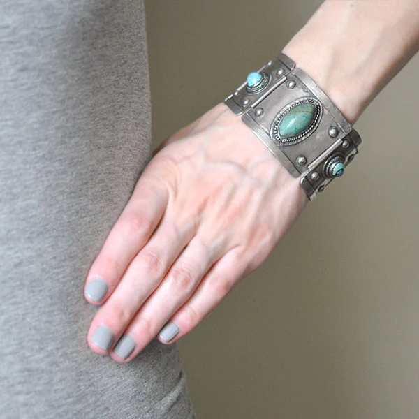 Vintage Mexican Sterling & Turquoise Link Bracelet - Image 7